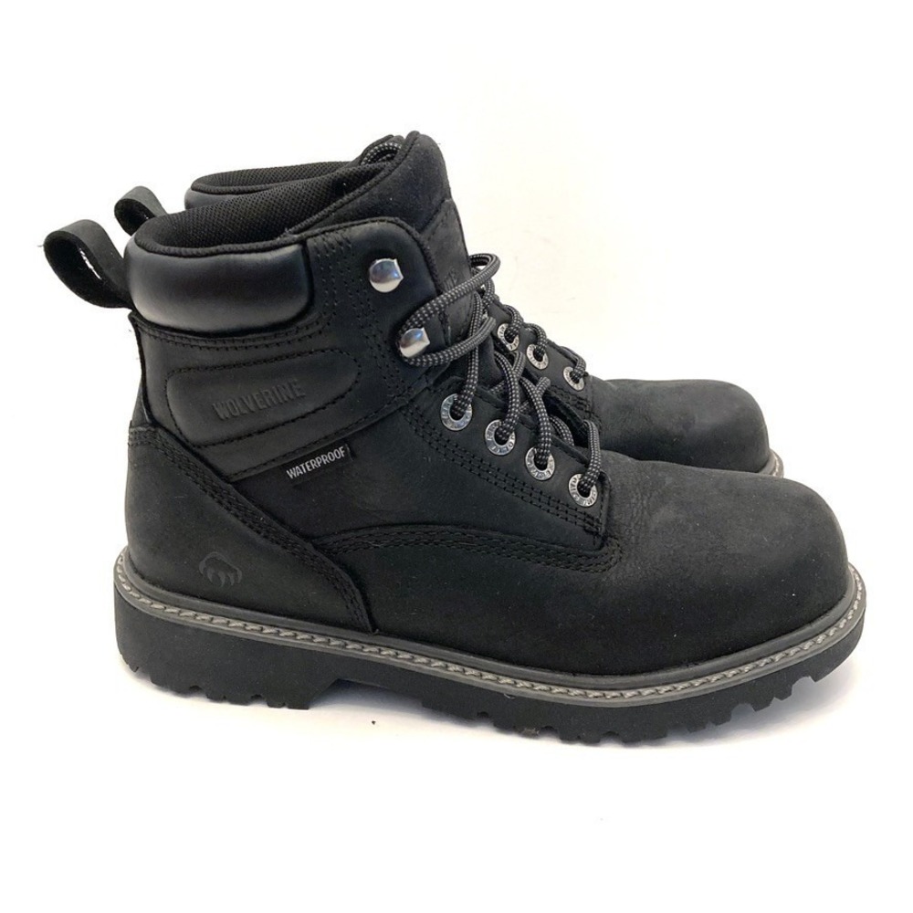 Wolverine Waterproof Boots Black Leather Hiking Outdoor Womens 8‎ EU 39 Lug Sole
